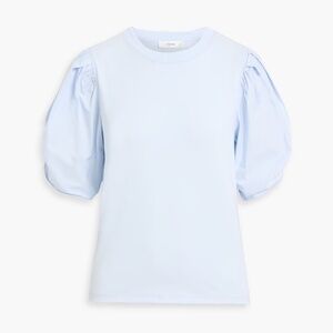 FRAME Blue Cotton Ruched Sleeve Top